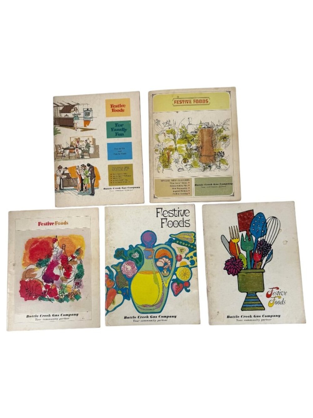 5 Vintage 60s 70s Lot Festive Foods Cookbooks Wisconsin Gas Company Battle Creek